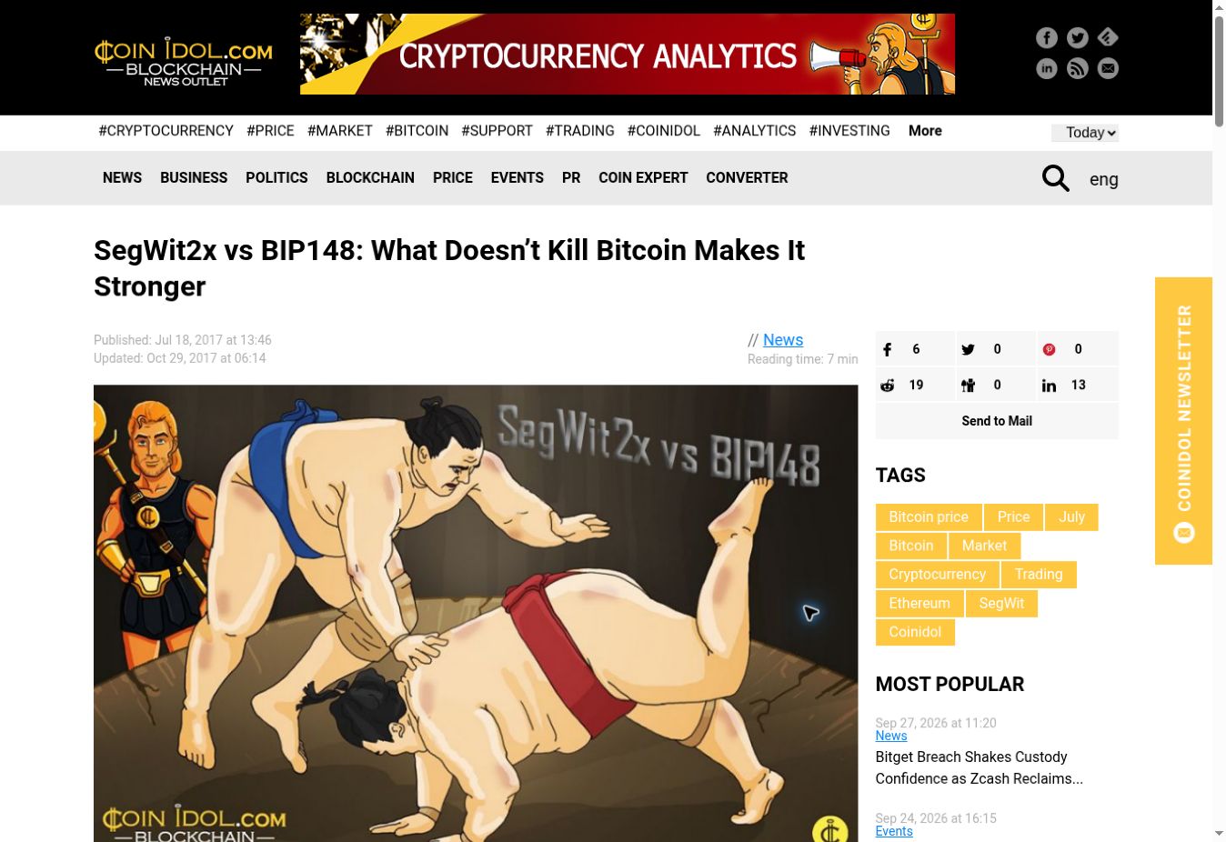 CoinIdol’s July 18, 2017 article on SegWit2x and BIP148.
