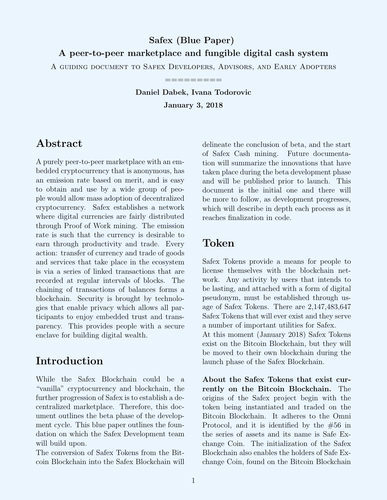 Safex Blue Paper cover, credited to Daniel Dabek and Ivana Todorovic, January 3, 2018.