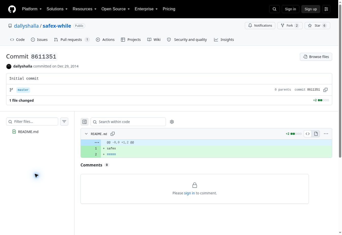 GitHub shows dallyshalla’s first safex repository commit in December 2014.